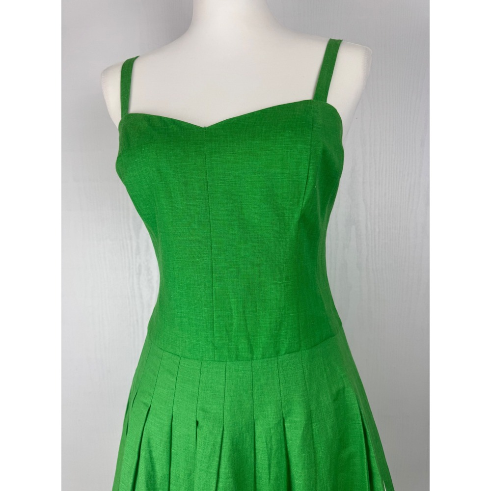 Boden Matilda Retro‎ Pleated Green White Women Linen Blend Dress Size 4L - Picture 5 of 14